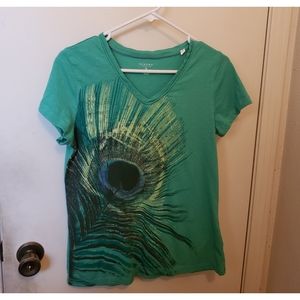 Green Peacock Feather Fitted Tee Medium